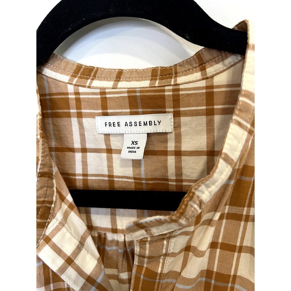 Free Assembly Plaid Mini Dress XS Brown Cream Cotton Prairie Cottagecore - Picture 8 of 8